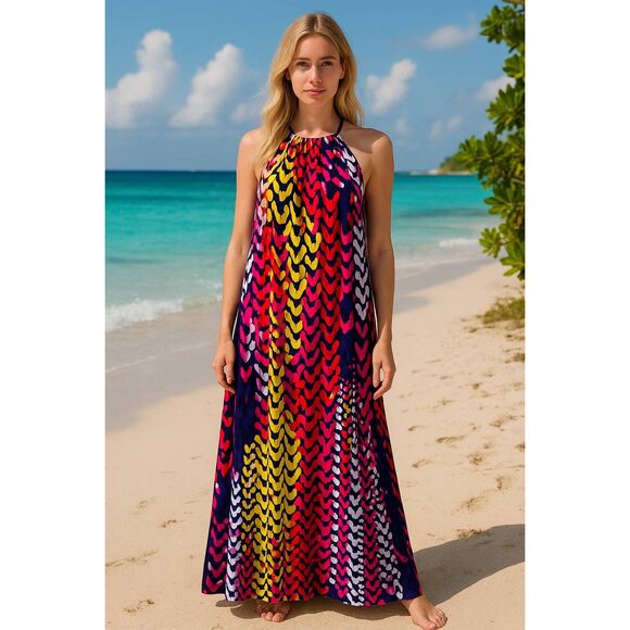 Trina Turk XXL Multicolor Abstract Halter Maxi Dress Sleeveless - Picture 1 of 10